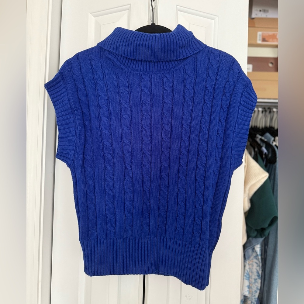 These Three Boutique Blue Cable Knit Sleeveless Sweater